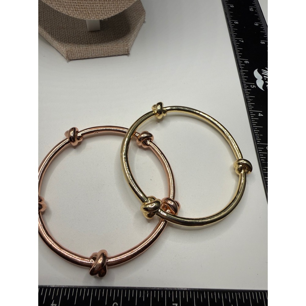 Set of 2 Love Knot Bangle Bracelets Rose Gold and Yellow Gold‎ Tone Stack